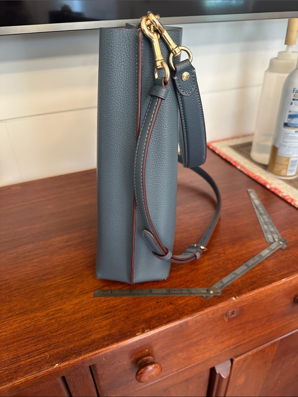 Coach Pebble Leather Crossbody in Slate with Lime Zip - Picture 4 of 9